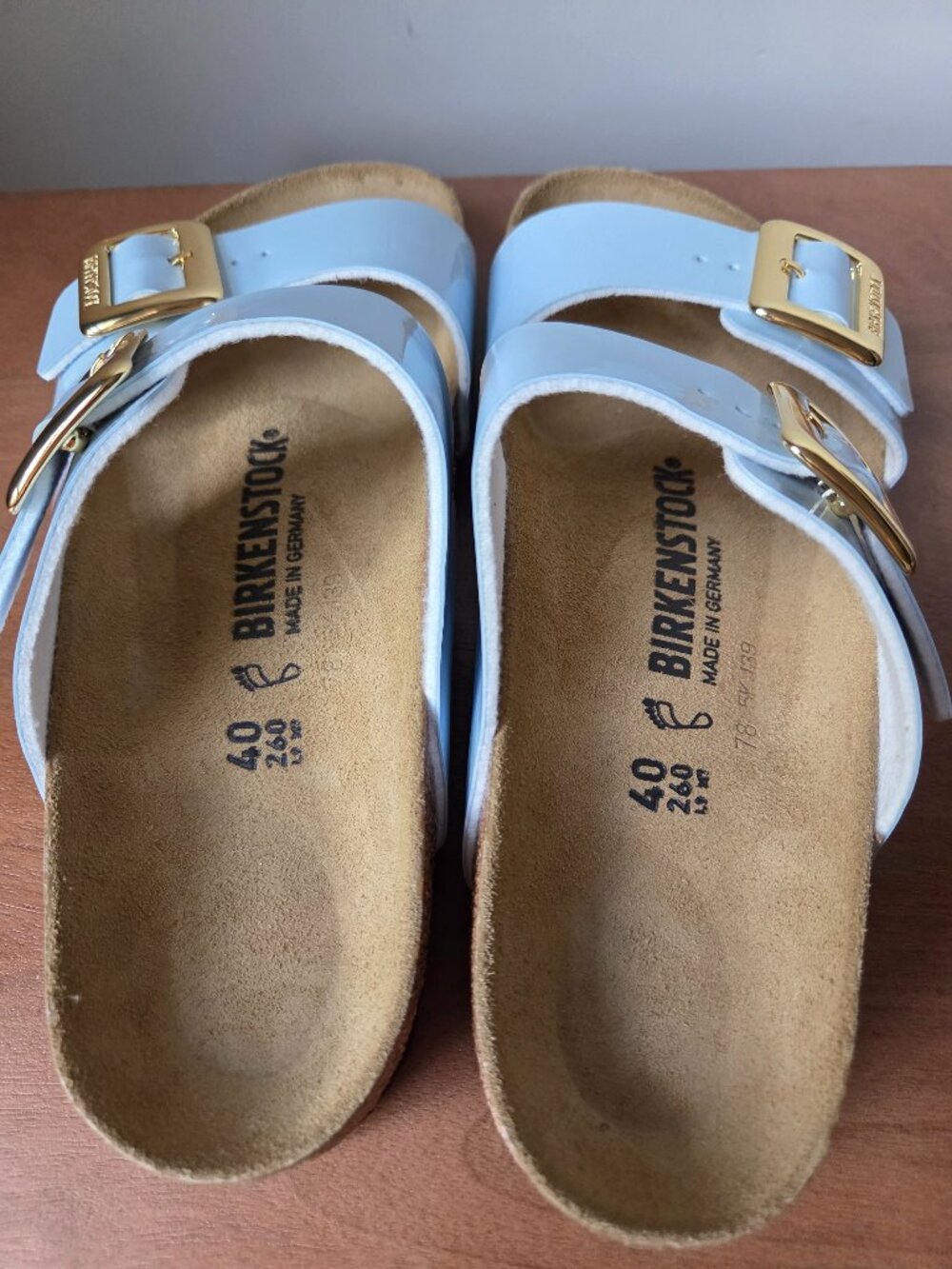 NWOB BIRKENSTOCK BABY BLUE GOLD BIG BUCKLE 2 STRAP SANDALS WOMNS 40 - Picture 11 of 16